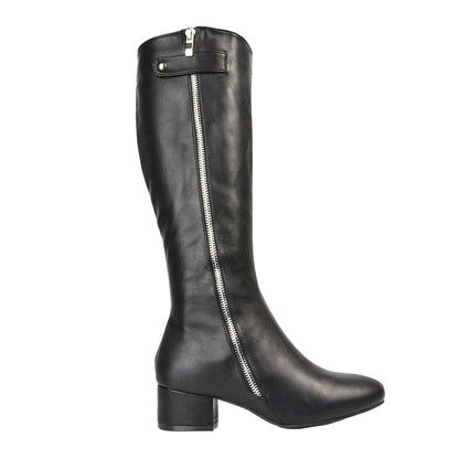Black - Side - XY London Womens-Ladies Darcy Knee-High Low Block Heel Boots