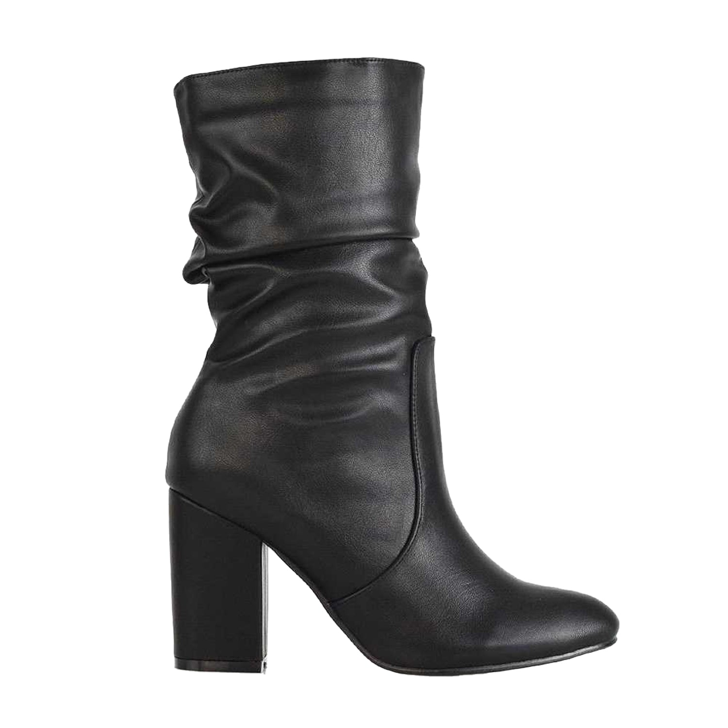 Black - Back - XY London Womens-Ladies Belle Ruched Mid Calf Boots