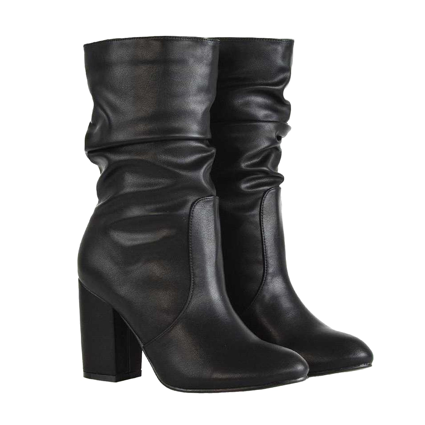 Black - Side - XY London Womens-Ladies Belle Ruched Mid Calf Boots
