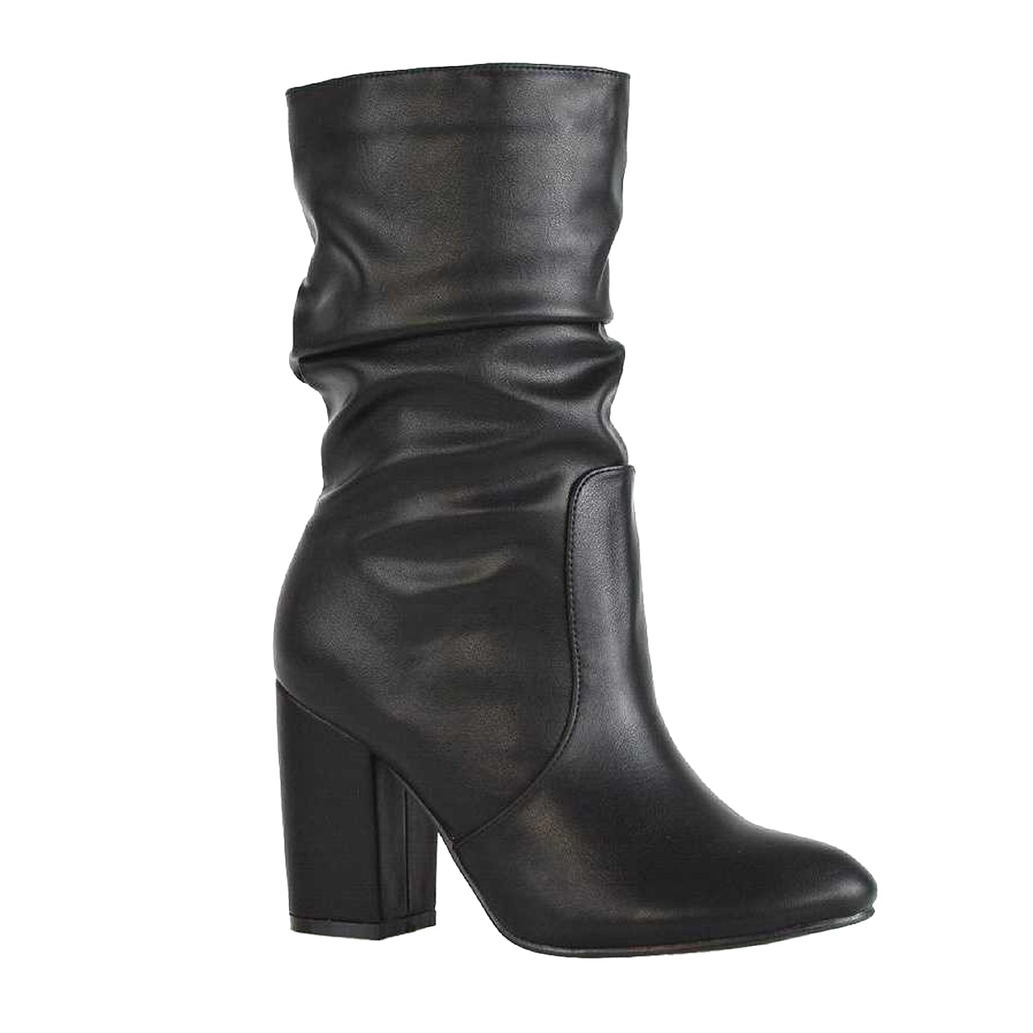Black - Front - XY London Womens-Ladies Belle Ruched Mid Calf Boots