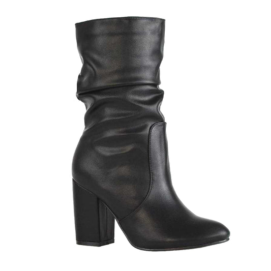 Black - Front - XY London Womens-Ladies Belle Ruched Mid Calf Boots