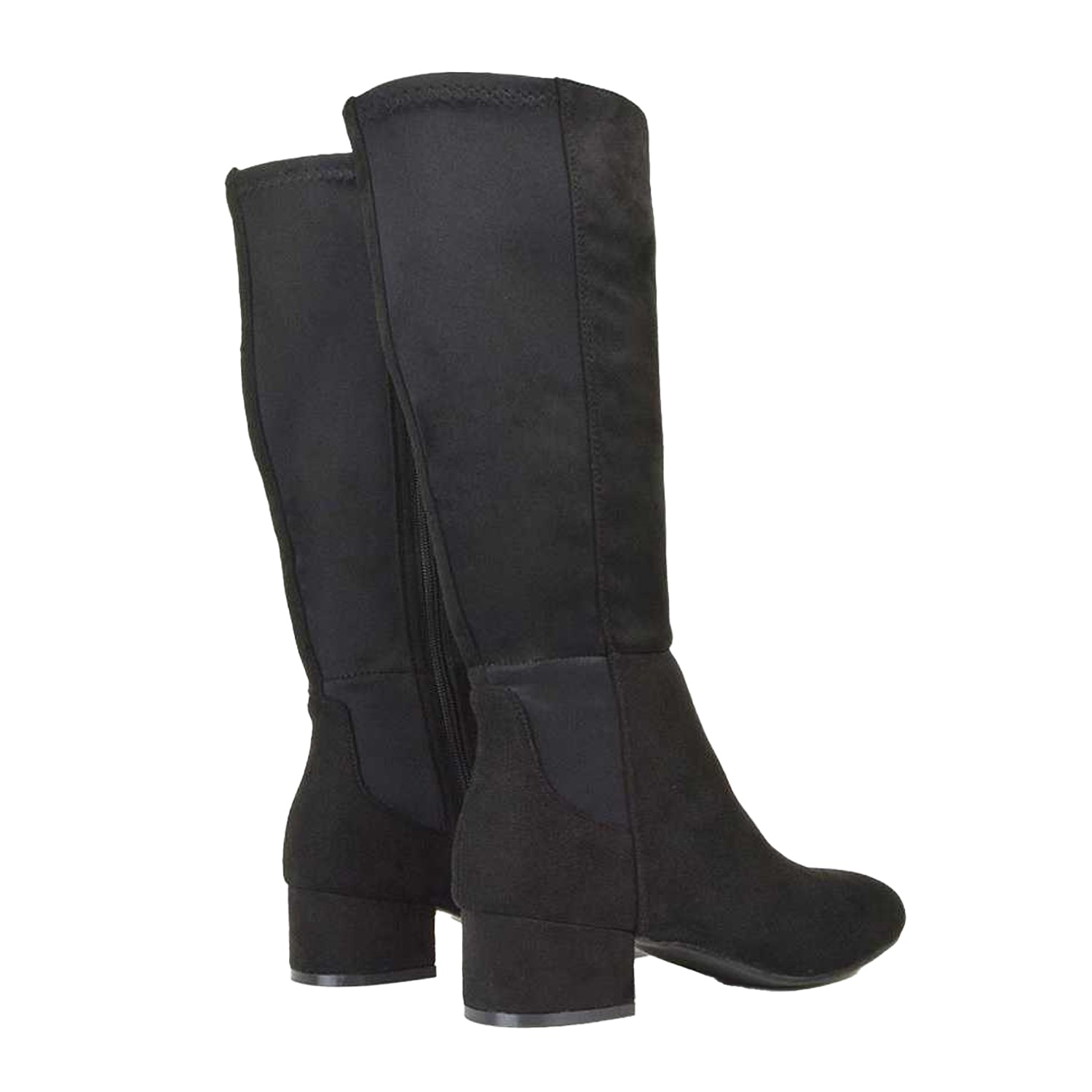 Jet Black - Back - XY London Womens-Ladies Hannah Zip Low Block Heel Boots