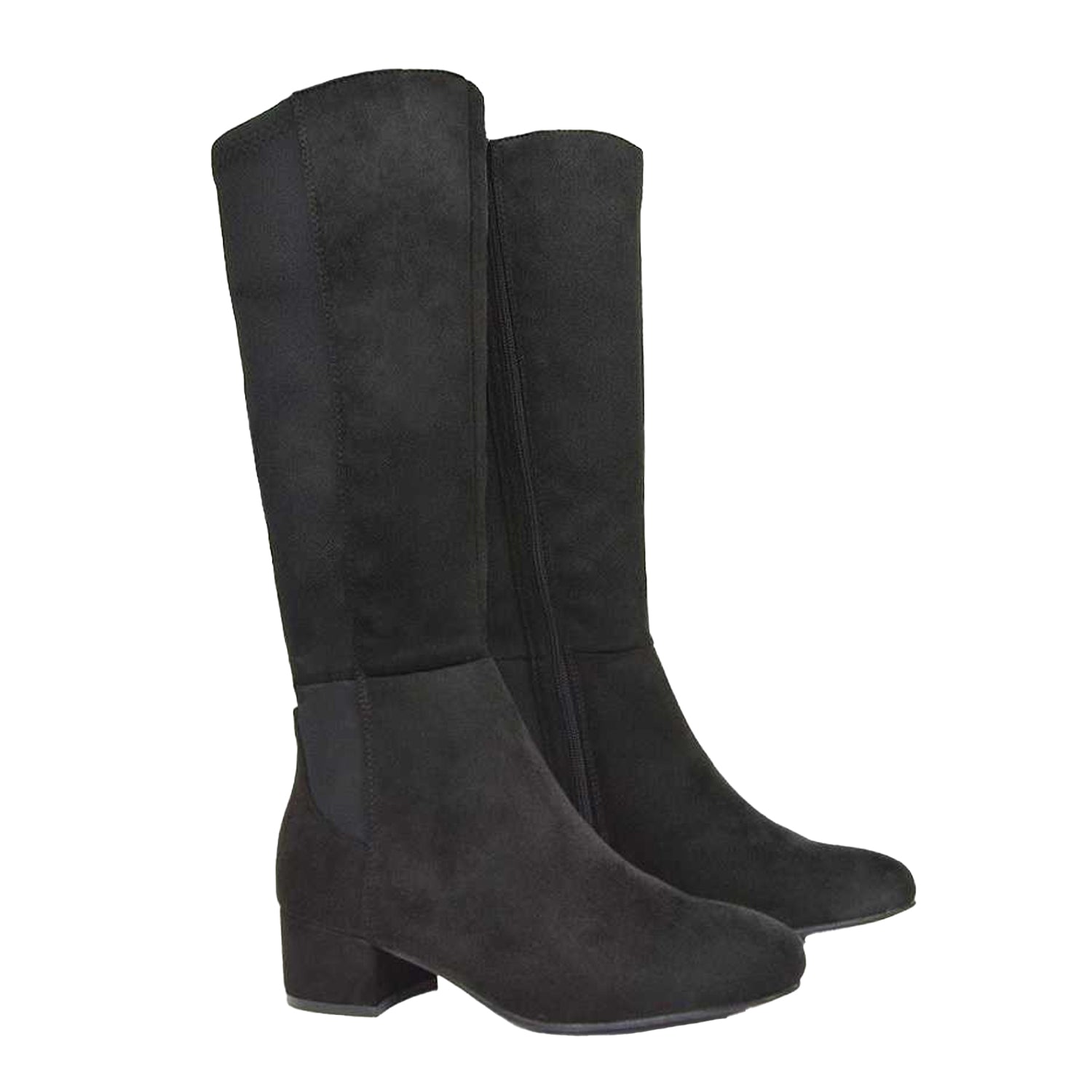 Jet Black - Pack Shot - XY London Womens-Ladies Hannah Zip Low Block Heel Boots
