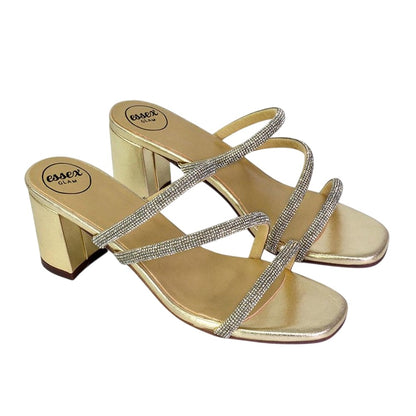 Metallic Gold - Lifestyle - XY London Womens-Ladies Mckenna Diamante Strappy Block Heel Mules