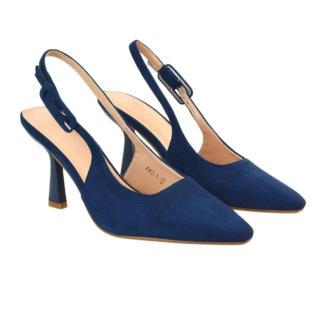 Navy - Front - XY London Womens-Ladies Betty Stiletto Heel High Heels