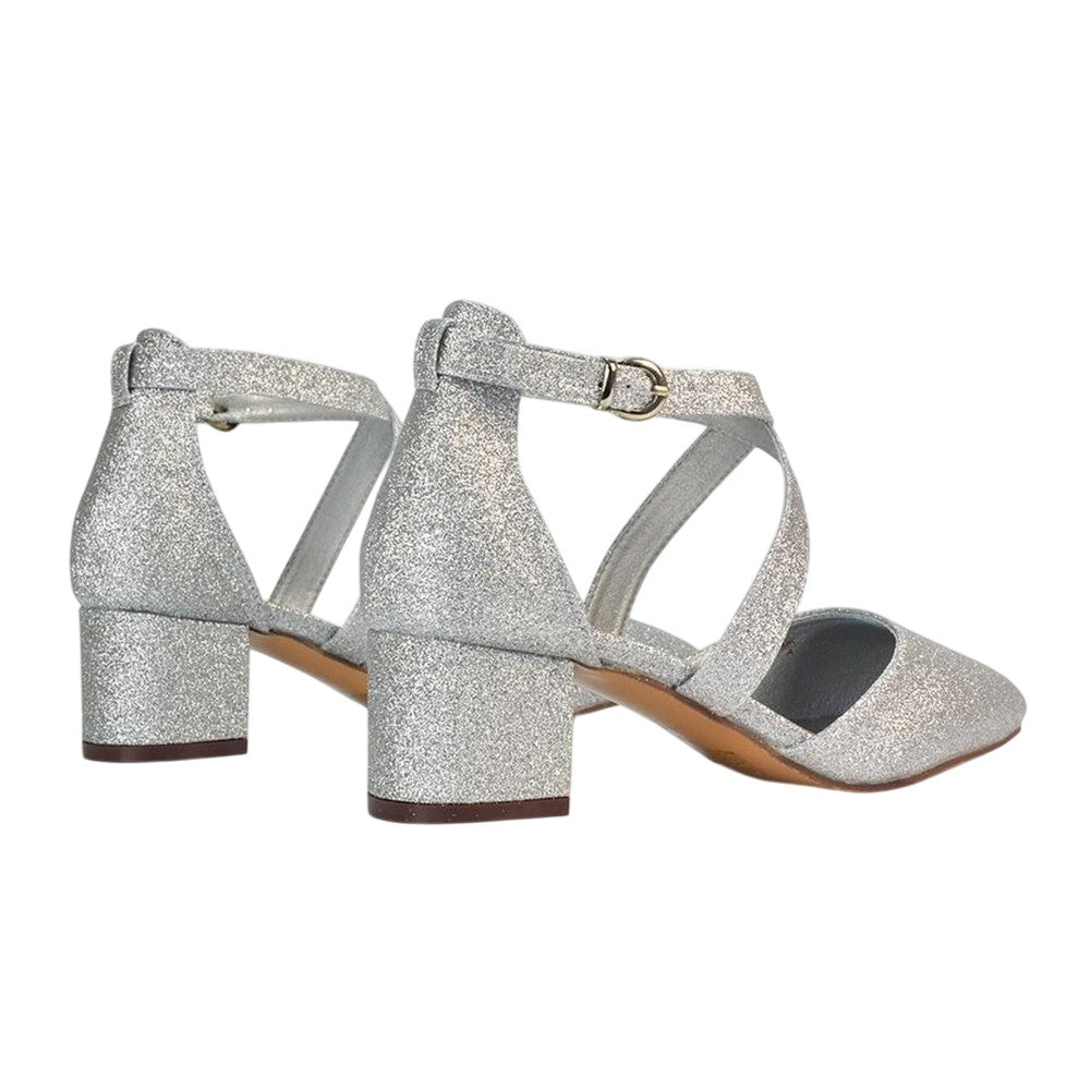 Silver - Back - XY London Womens-Ladies Cynthia Pointed Medium Block Heel Court Shoes