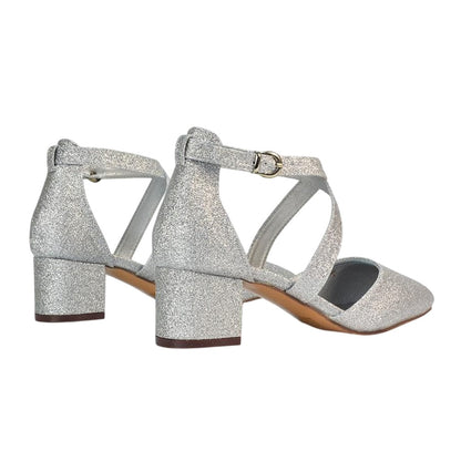 Silver - Back - XY London Womens-Ladies Cynthia Pointed Medium Block Heel Court Shoes