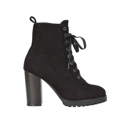 Jet Black - Side - XY London Womens-Ladies Ariel Zip High Block Heel Biker Boots