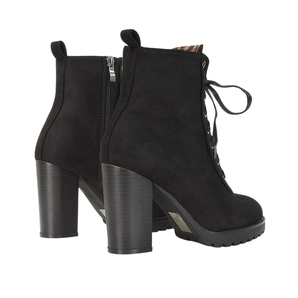 Jet Black - Back - XY London Womens-Ladies Ariel Zip High Block Heel Biker Boots