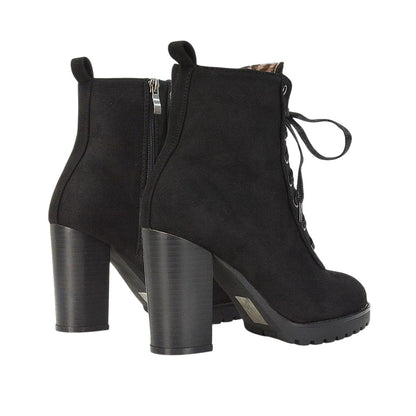 Jet Black - Back - XY London Womens-Ladies Ariel Zip High Block Heel Biker Boots