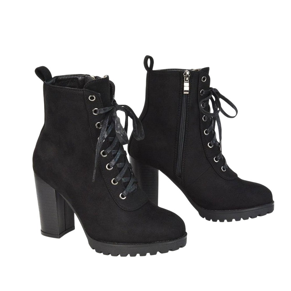 Jet Black - Lifestyle - XY London Womens-Ladies Ariel Zip High Block Heel Biker Boots