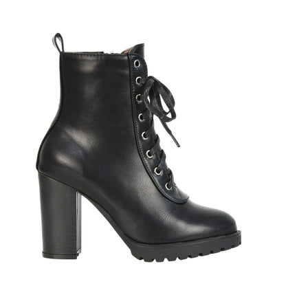 Black - Side - XY London Womens-Ladies Ariel Zip High Block Heel Biker Boots