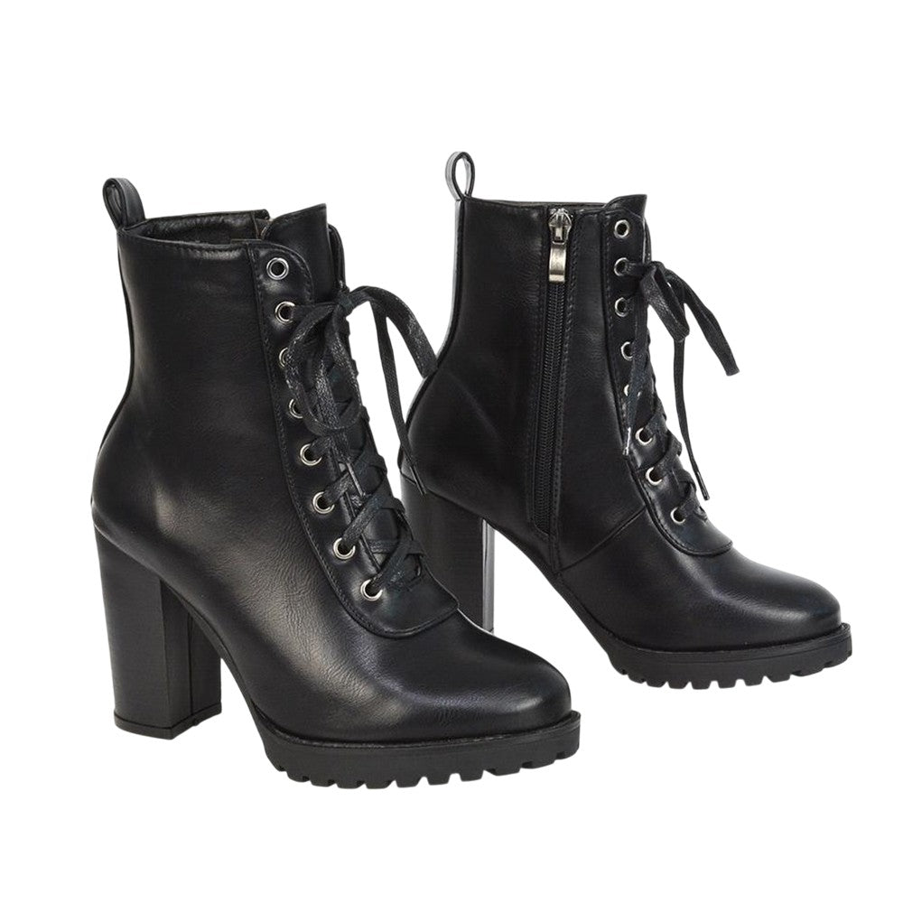 Black - Lifestyle - XY London Womens-Ladies Ariel Zip High Block Heel Biker Boots