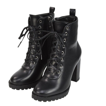 Black - Front - XY London Womens-Ladies Ariel Zip High Block Heel Biker Boots