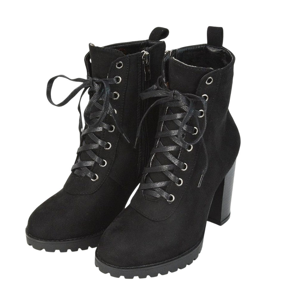 Jet Black - Front - XY London Womens-Ladies Ariel Zip High Block Heel Biker Boots