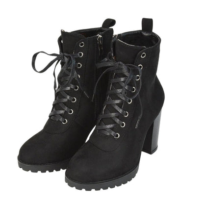 Jet Black - Front - XY London Womens-Ladies Ariel Zip High Block Heel Biker Boots