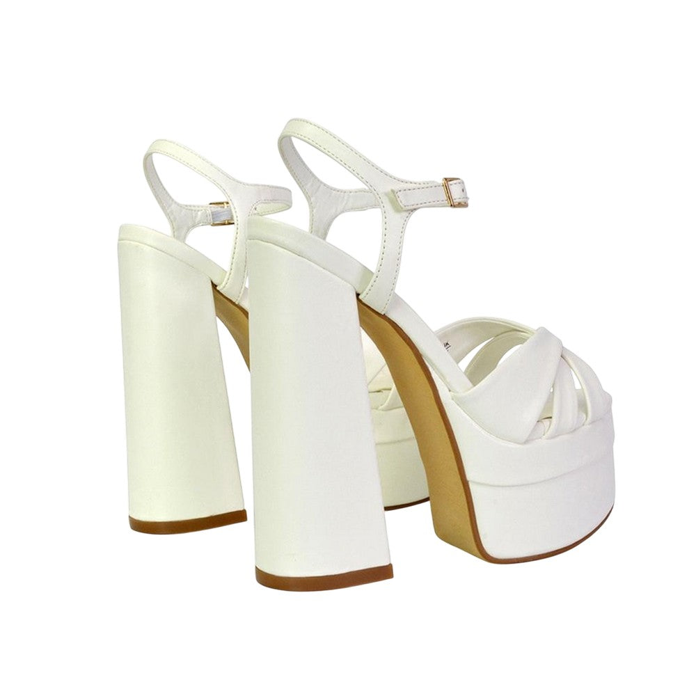 White - Back - XY London Womens-Ladies Anya Chunky Strappy High Block Heel High Heels