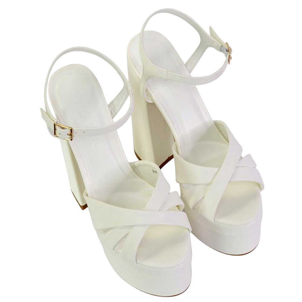White - Lifestyle - XY London Womens-Ladies Anya Chunky Strappy High Block Heel High Heels