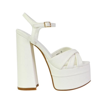 White - Side - XY London Womens-Ladies Anya Chunky Strappy High Block Heel High Heels