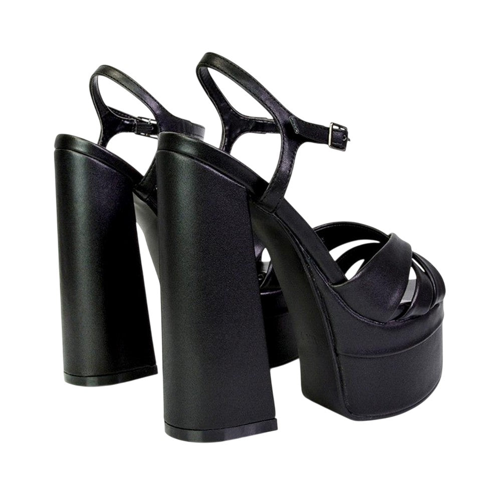 Black - Back - XY London Womens-Ladies Anya Chunky Strappy High Block Heel High Heels