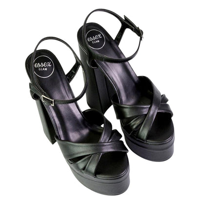 Black - Lifestyle - XY London Womens-Ladies Anya Chunky Strappy High Block Heel High Heels