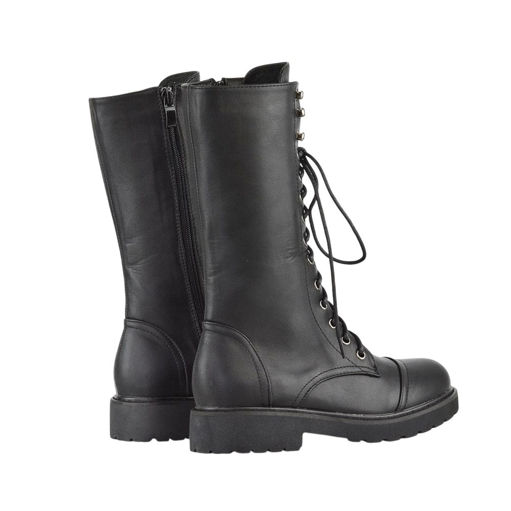 Black - Back - XY London Womens-Ladies Mulan Chunky Lace Up Knee-High Boots