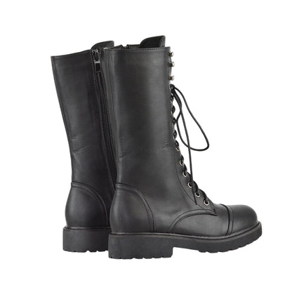 Black - Back - XY London Womens-Ladies Mulan Chunky Lace Up Knee-High Boots