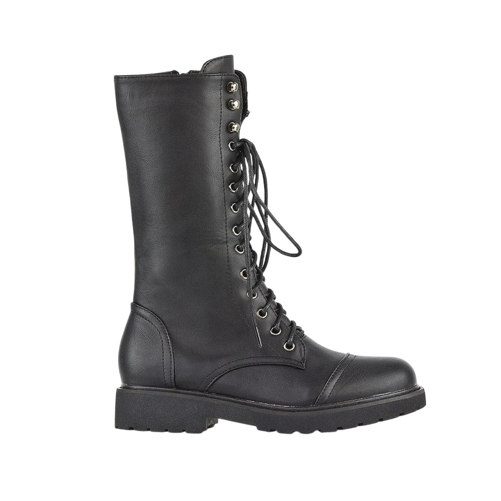 Black - Side - XY London Womens-Ladies Mulan Chunky Lace Up Knee-High Boots