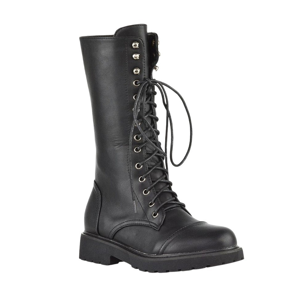 Black - Lifestyle - XY London Womens-Ladies Mulan Chunky Lace Up Knee-High Boots