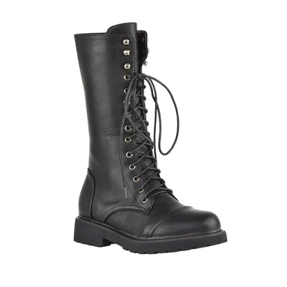 Black - Lifestyle - XY London Womens-Ladies Mulan Chunky Lace Up Knee-High Boots