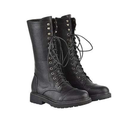 Black - Front - XY London Womens-Ladies Mulan Chunky Lace Up Knee-High Boots