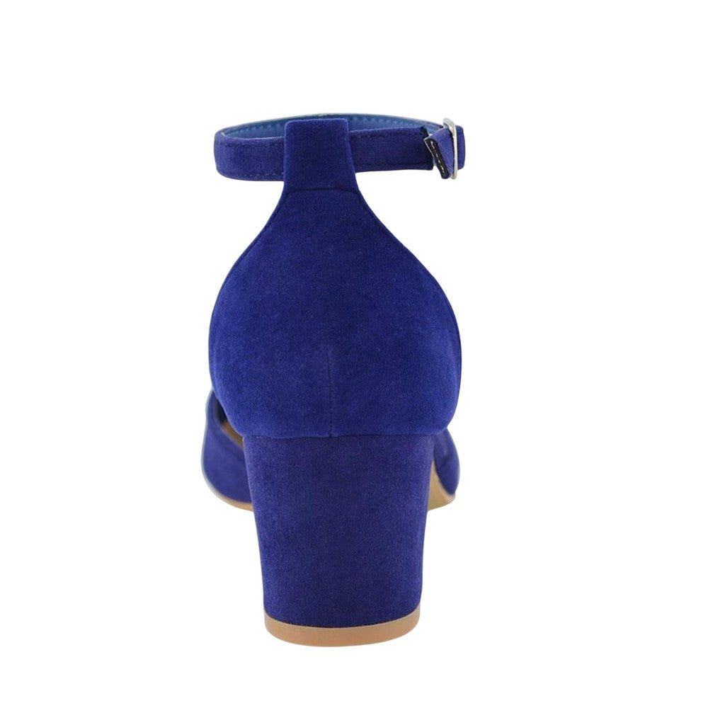 Navy - Back - XY London Womens-Ladies Billie-May Chunky Strappy Mid Block Heel Court Shoes