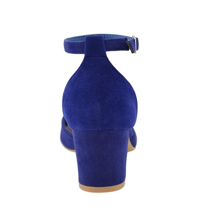 Navy - Back - XY London Womens-Ladies Billie-May Chunky Strappy Mid Block Heel Court Shoes
