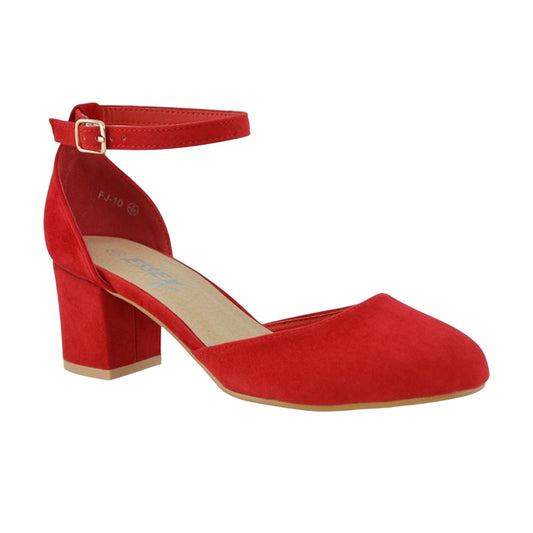 Red - Front - XY London Womens-Ladies Billie-May Chunky Strappy Mid Block Heel Court Shoes
