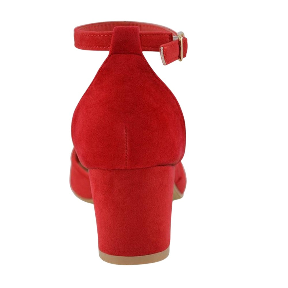 Red - Back - XY London Womens-Ladies Billie-May Chunky Strappy Mid Block Heel Court Shoes