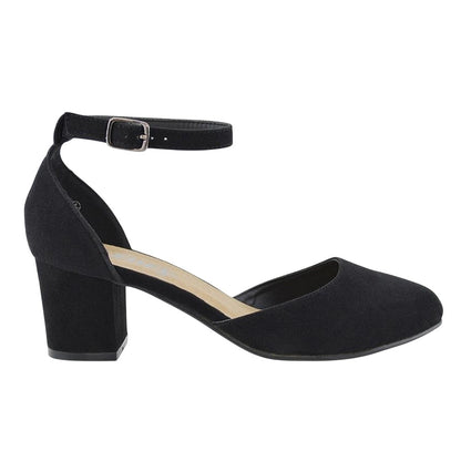 Jet Black - Side - XY London Womens-Ladies Billie-May Chunky Strappy Mid Block Heel Court Shoes