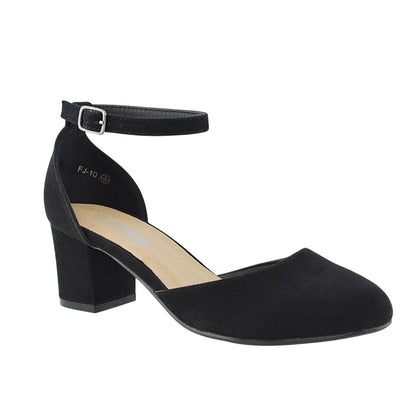 Jet Black - Front - XY London Womens-Ladies Billie-May Chunky Strappy Mid Block Heel Court Shoes