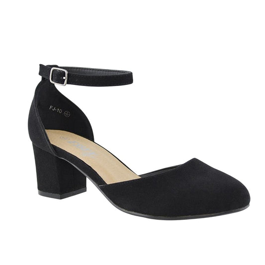 Jet Black - Front - XY London Womens-Ladies Billie-May Chunky Strappy Mid Block Heel Court Shoes