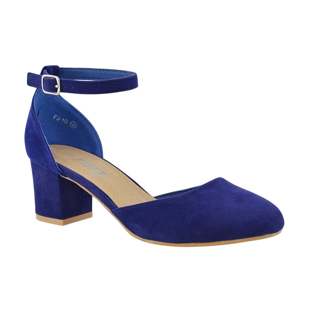 Navy - Front - XY London Womens-Ladies Billie-May Chunky Strappy Mid Block Heel Court Shoes