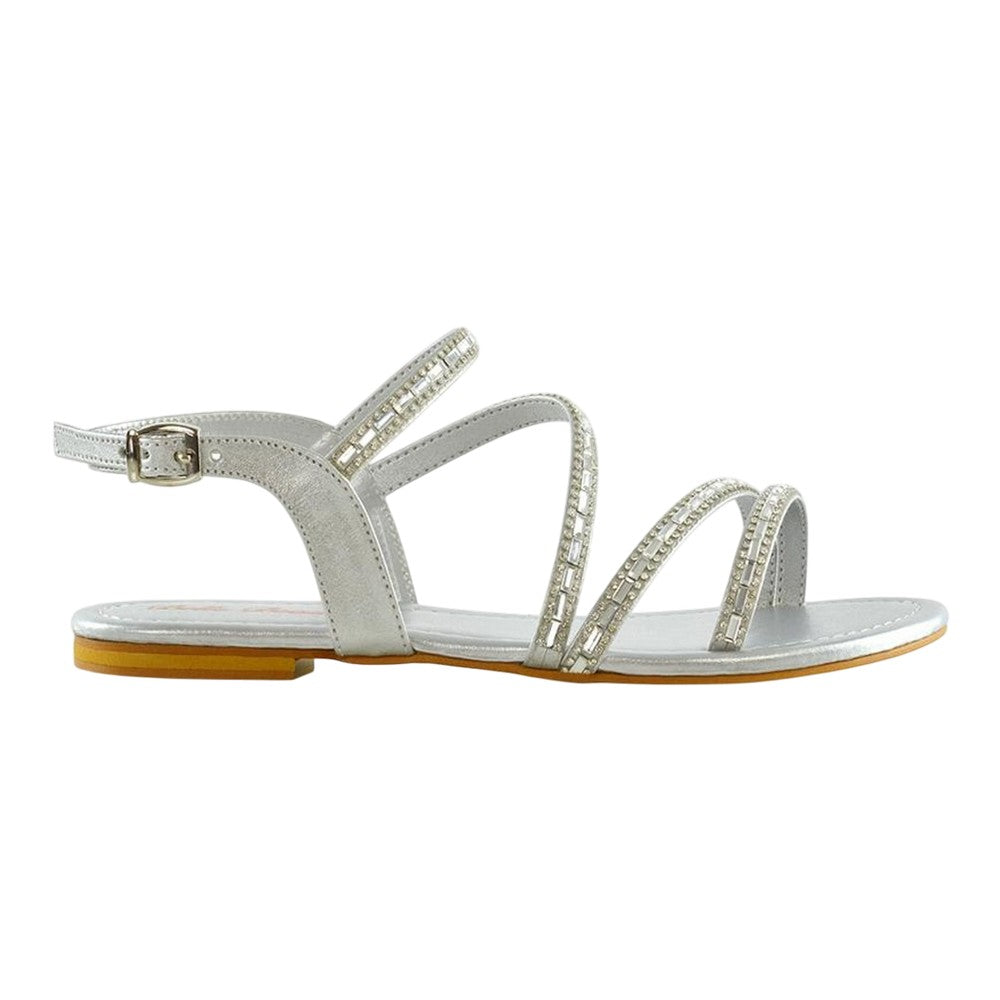Silver - Back - XY London Womens-Ladies Mercedes Diamante Strappy Flat Sandals
