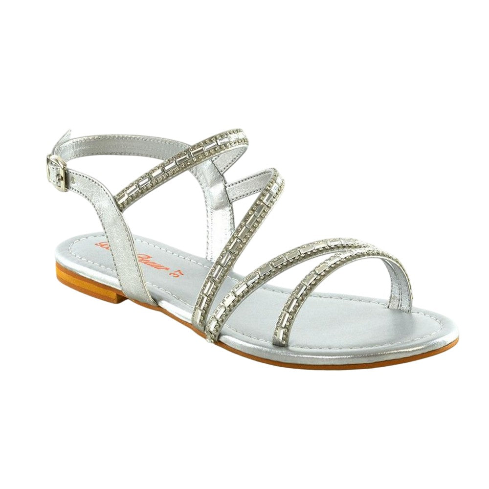 Silver - Lifestyle - XY London Womens-Ladies Mercedes Diamante Strappy Flat Sandals
