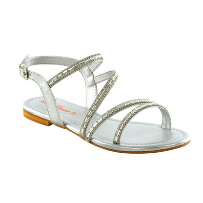 Silver - Lifestyle - XY London Womens-Ladies Mercedes Diamante Strappy Flat Sandals