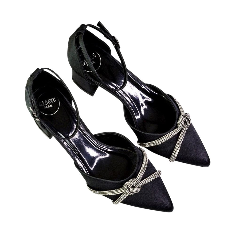Black - Lifestyle - XY London Womens-Ladies Sarah Diamante Pointed Mid Block Heel Court Shoes