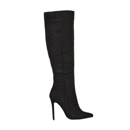 Jet Black - Side - XY London Womens-Ladies Nora Pointed Zipped High Stiletto Heel Knee-High Boots