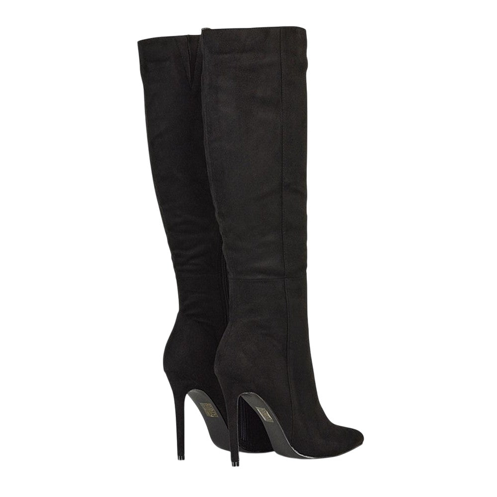 Jet Black - Back - XY London Womens-Ladies Nora Pointed Zipped High Stiletto Heel Knee-High Boots