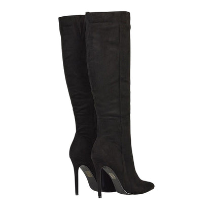 Jet Black - Back - XY London Womens-Ladies Nora Pointed Zipped High Stiletto Heel Knee-High Boots