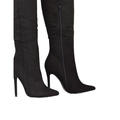 Jet Black - Lifestyle - XY London Womens-Ladies Nora Pointed Zipped High Stiletto Heel Knee-High Boots
