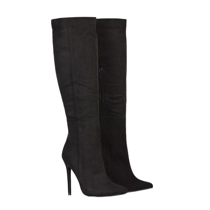 Jet Black - Front - XY London Womens-Ladies Nora Pointed Zipped High Stiletto Heel Knee-High Boots