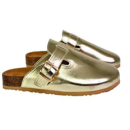 Gold - Lifestyle - XY London Womens-Ladies Lucy Metallic Cork Slip-on Mules