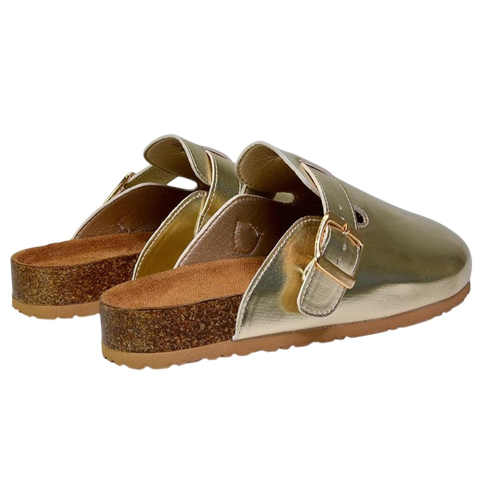 Gold - Back - XY London Womens-Ladies Lucy Metallic Cork Slip-on Mules